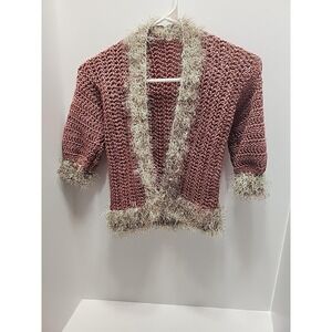 Homemade Size 3T Cardigan Sweater Lion Brand Terricotta With Fun Fur Fringe